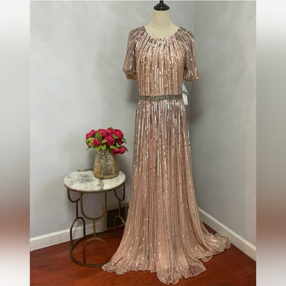 NWT MAC DUGGAL 4913M ROSE PINK FLUTTER SLEEVE GOWN - Picture 2 of 13